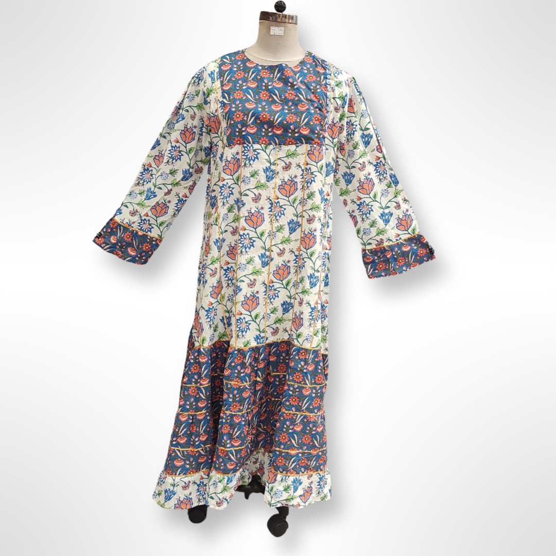 2XL/3XL Madiha Printed Cotton Dress 56&quot; Long Jalabiya