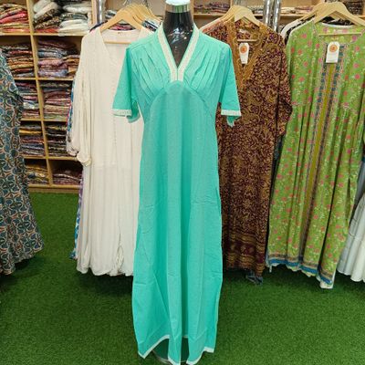 S/M Jasiba Crystal Aqua Plain Solid Cotton Dress 57&quot; Long Jalabiya