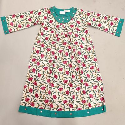 6-7 Year Lara Printed Cotton Girls Dress 38&#39;&#39; Long Jalabiya