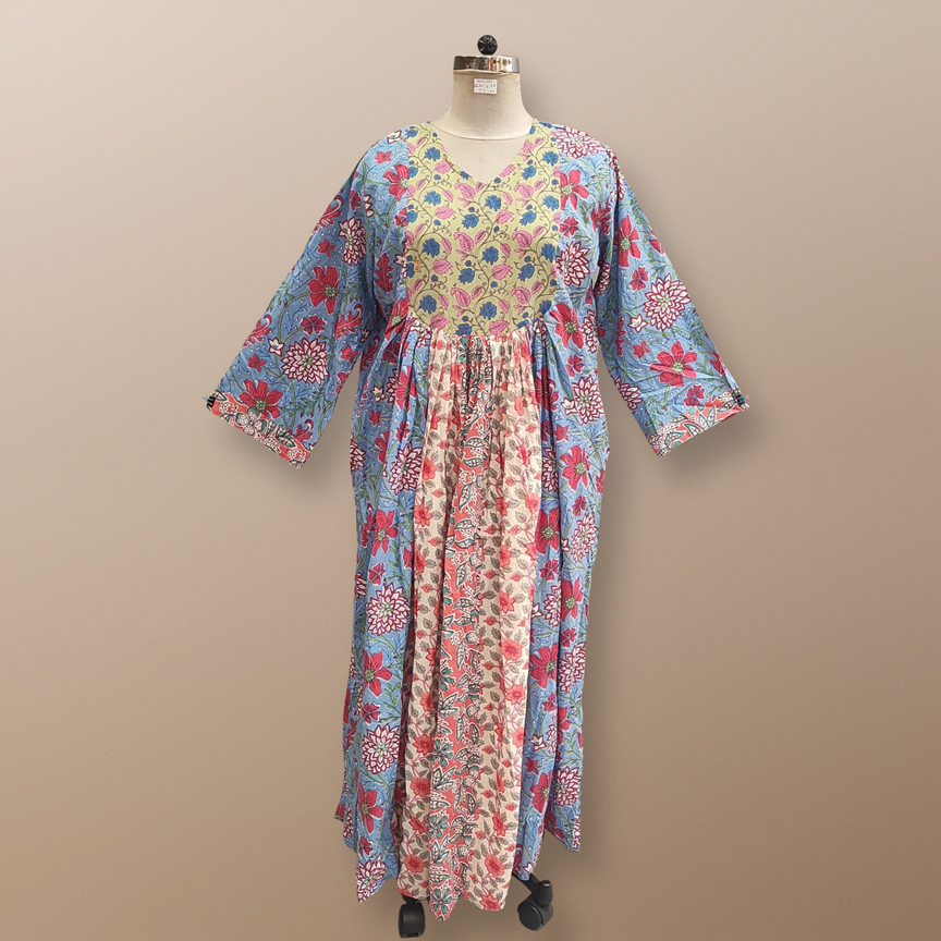 2XL/3XL Kausar Printed Cotton Dress 58&quot; Long Jalabiya
