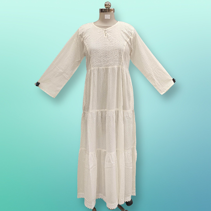 S/M Sidra Crystal White Cotton Dress 56&quot; Long Jalabiya