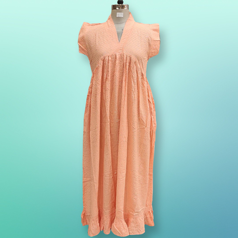 XS/S Amani Crystal Orange Plain Solid Cotton Dress 53&quot; Short Sleeves Jalabiya