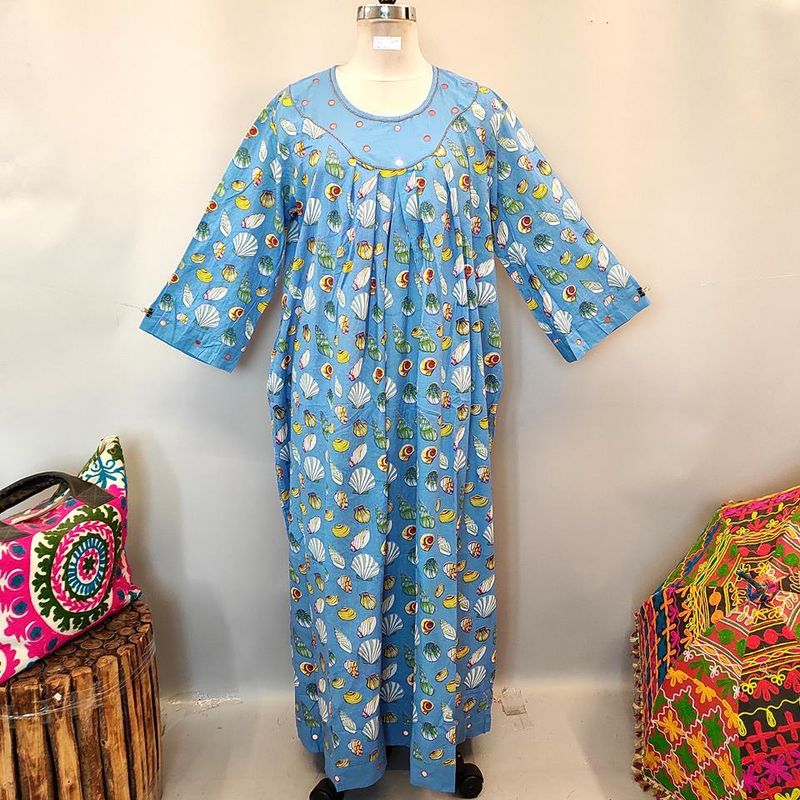 2XL/3XL Lara Printed Cotton Dress 57&quot; Long Jalabiya