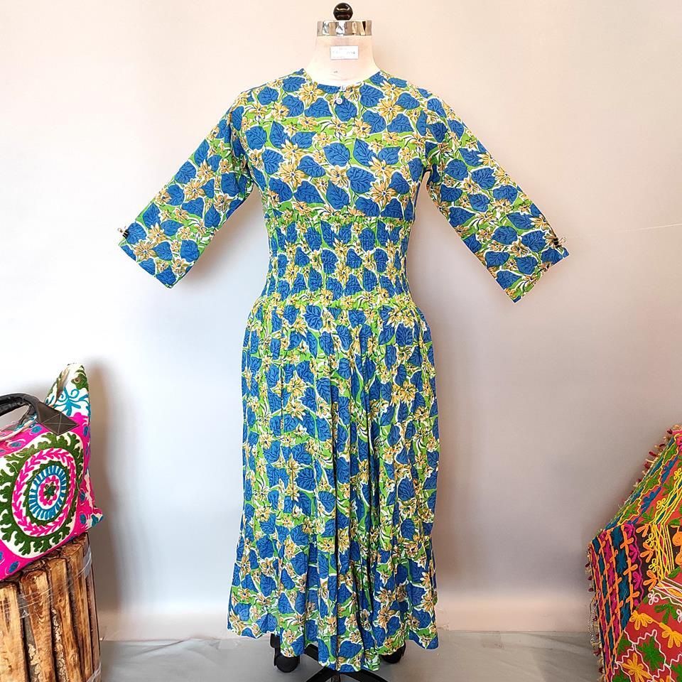 10-11 Year Zaina Printed Cotton Girls Dress 46&quot; Long Jalabiya