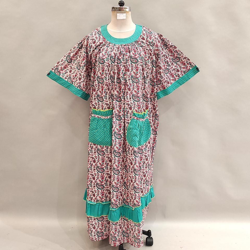 2XL/3XL Nawaar Printed Cotton Dress 56&quot; Short Sleeves Jalabiya