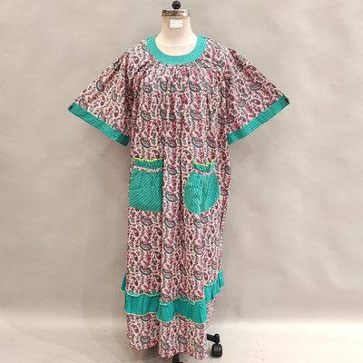 2XL/3XL Nawaar Printed Cotton Dress 56&quot; Short Sleeves Jalabiya