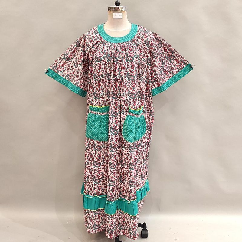 2XL/3XL Nawaar Printed Cotton Dress 56&quot; Short Sleeves Jalabiya