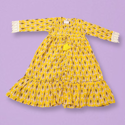 4-5 Year Ari Printed Cotton Girls Dress 34&quot; Long Jalabiya