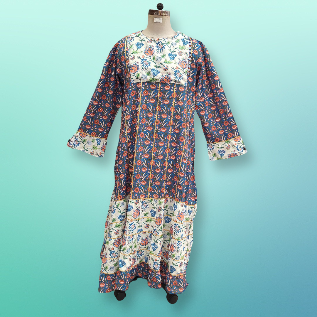 2XL/3XL Madiha Printed Cotton Dress 56&quot; Long Jalabiya