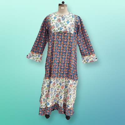 2XL/3XL Madiha Printed Cotton Dress 56&quot; Long Jalabiya