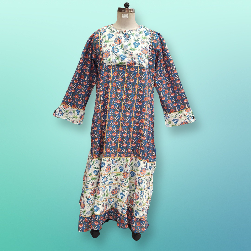 2XL/3XL Madiha Printed Cotton Dress 56&quot; Long Jalabiya