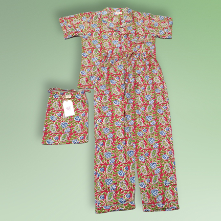 8-9 Year Pajama Cotton Short Sleeves Shirt Collar Neck Full Pajama Set