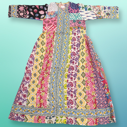 10-11 Year Bhopali Patch Multi Printed Cotton Girls Dress 46&quot; Long Jalabiya
