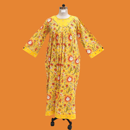 XS/S Lara Printed Cotton Dress 54&quot; Long Jalabiya