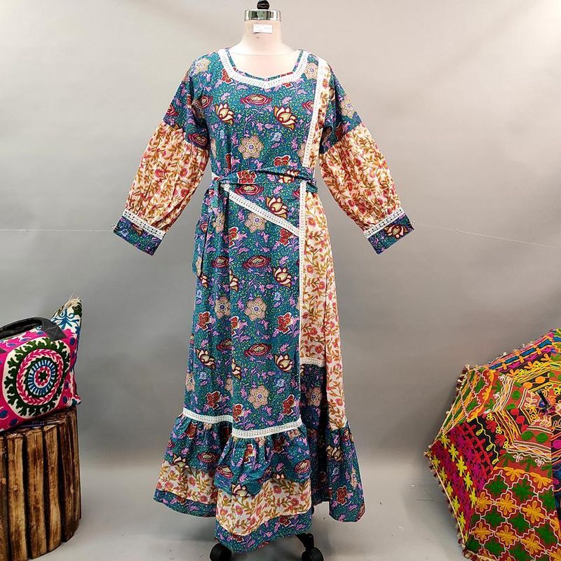 S/M Ayaana Printed Cotton Dress 57&quot; Long Jalabiya