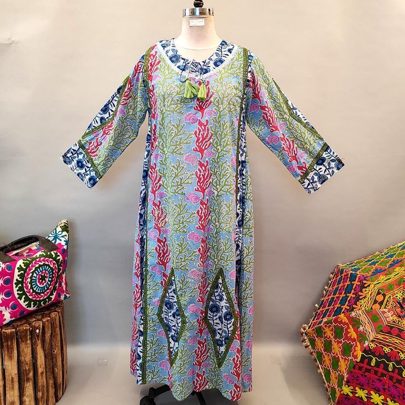 L/XL Atushi Printed Cotton Dress 56&quot; Long Jalabiya