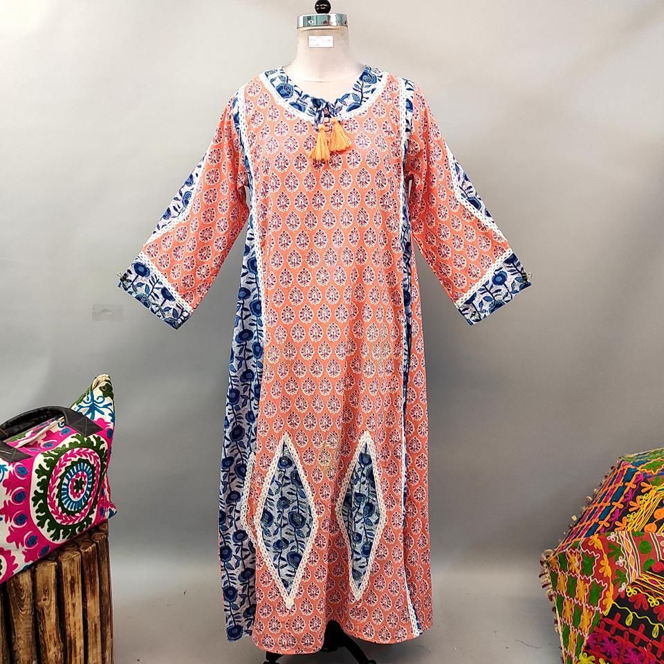 L/XL Atushi Printed Cotton Dress 56&quot; Long Jalabiya