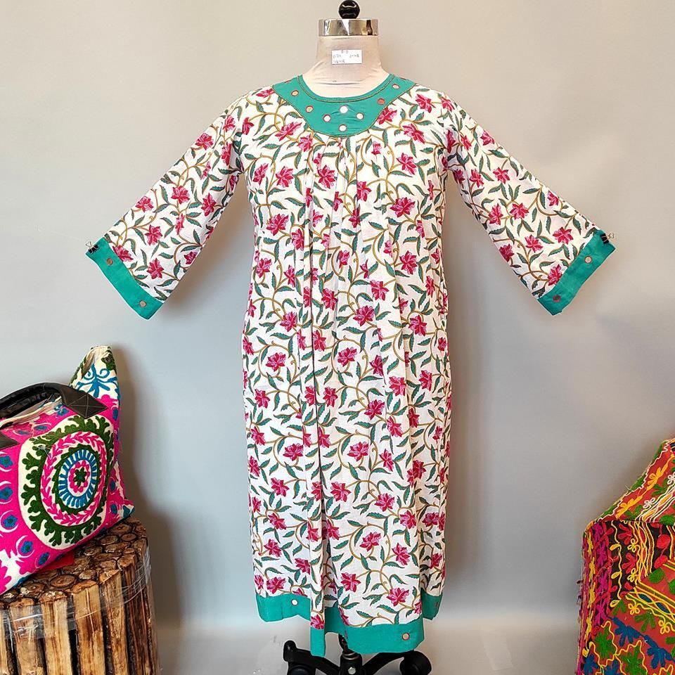 8-9 Year Lara Printed Cotton Girls Dress 42&quot; Long Jalabiya