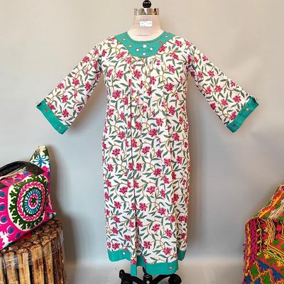 8-9 Year Lara Printed Cotton Girls Dress 42&quot; Long Jalabiya