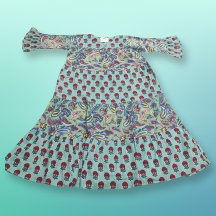8-9 Year Moon Printed Cotton Girls Dress 42&quot; Long Jalabiya