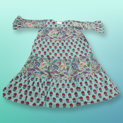 8-9 Year Moon Printed Cotton Girls Dress 42&quot; Long Jalabiya