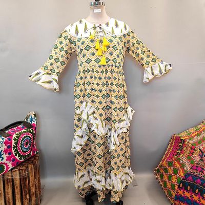 L/XL Mirha Printed Cotton Dress 57&quot; Long Jalabiya