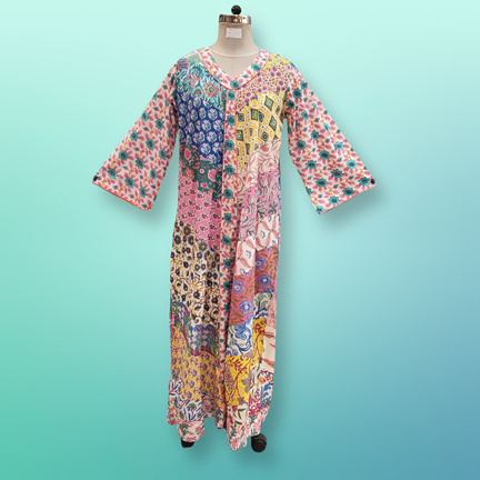 2XL/3XL Zeina Multi Printed Cotton Dress 57&quot; Long Jalabiya