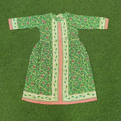 6-7 Year Bhopali Crystal Printed Cotton Girls Dress 37&quot; Long Jalabiya