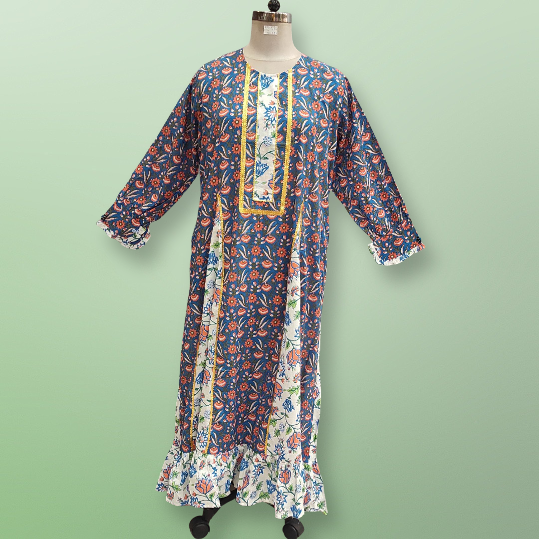 2XL/3XL Shula Printed Cotton Dress 56&quot; Long Jalabiya