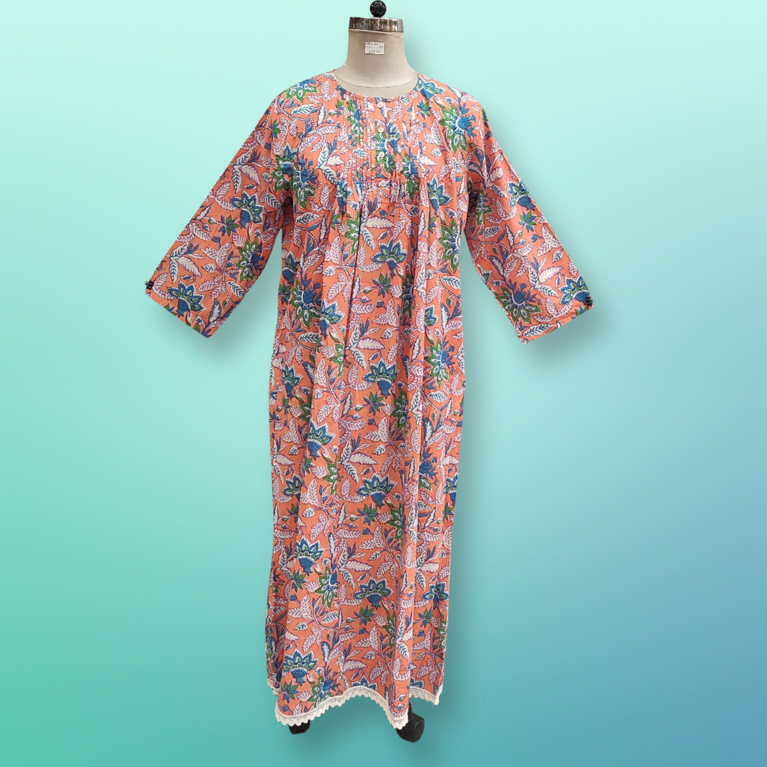 2XL/3XL Azlifa Printed Cotton Dress 57&quot; Long Jalabiya