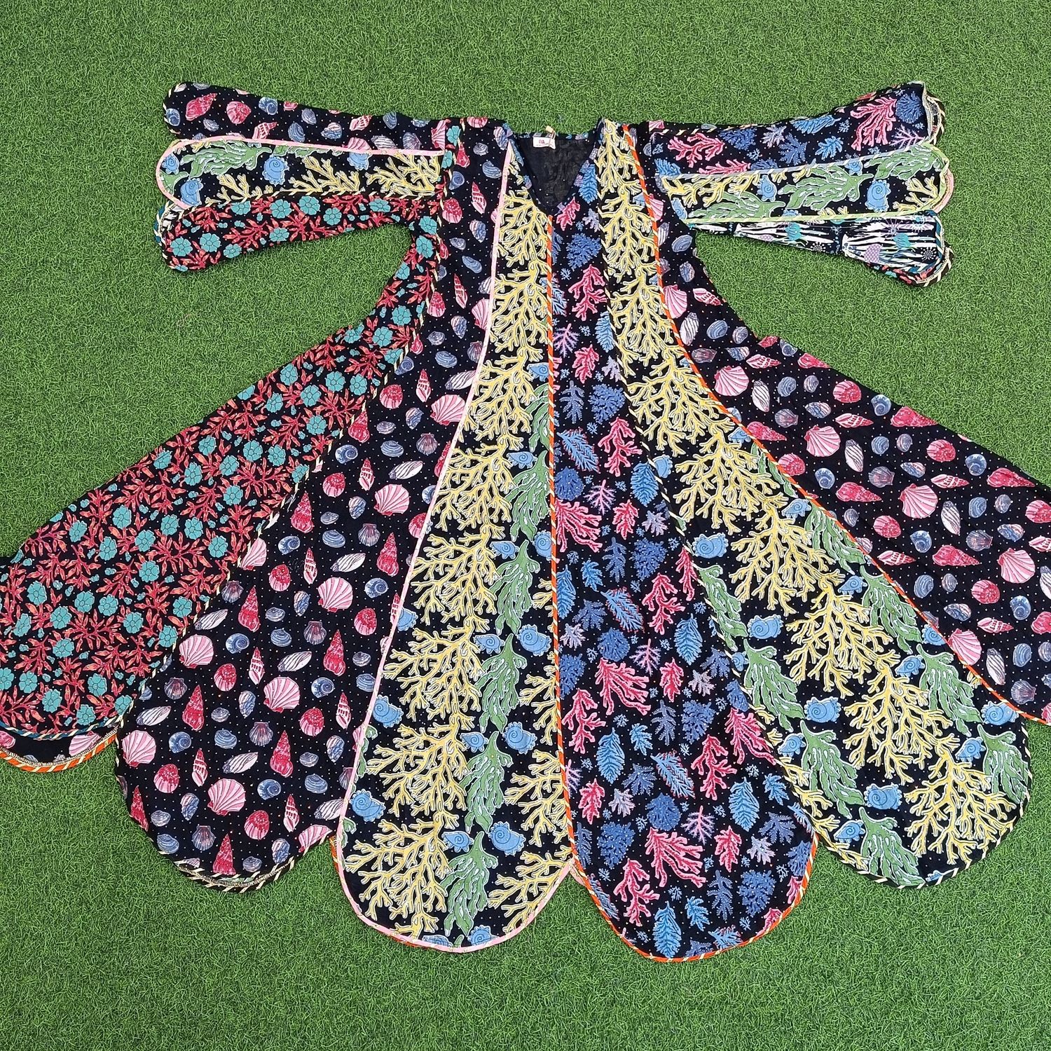 10-11 Year Meher Crystal Multi Printed Cotton Girls Dress 45&quot; Long Jalabiya