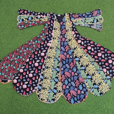 10-11 Year Meher Crystal Multi Printed Cotton Girls Dress 45&quot; Long Jalabiya