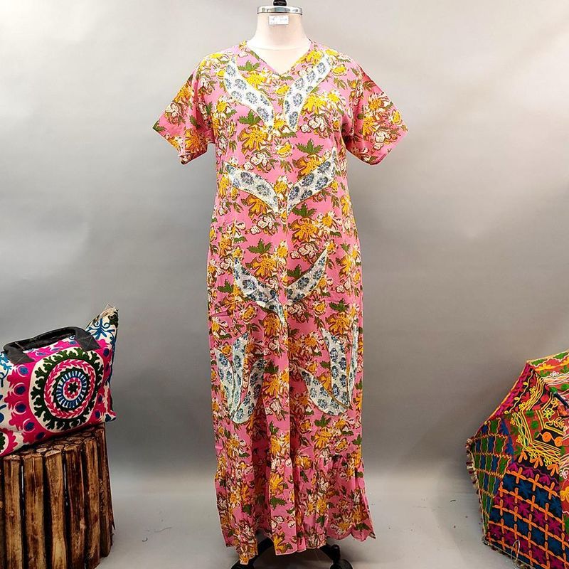 2XL/3XL Junaira Printed Cotton Dress 57&quot; Short Sleeves Jalabiya