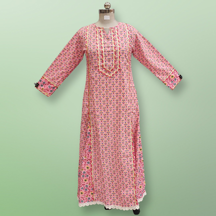 2XL/3XL Ejlal Printed Cotton Dress 57&quot; Long Jalabiya