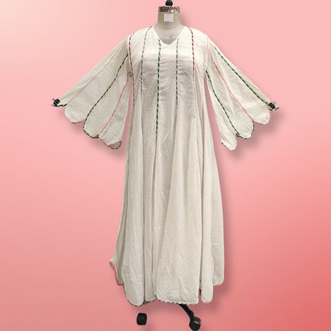 S/M Meher Crystal White Cotton Dress 56&quot; Long Jalabiya