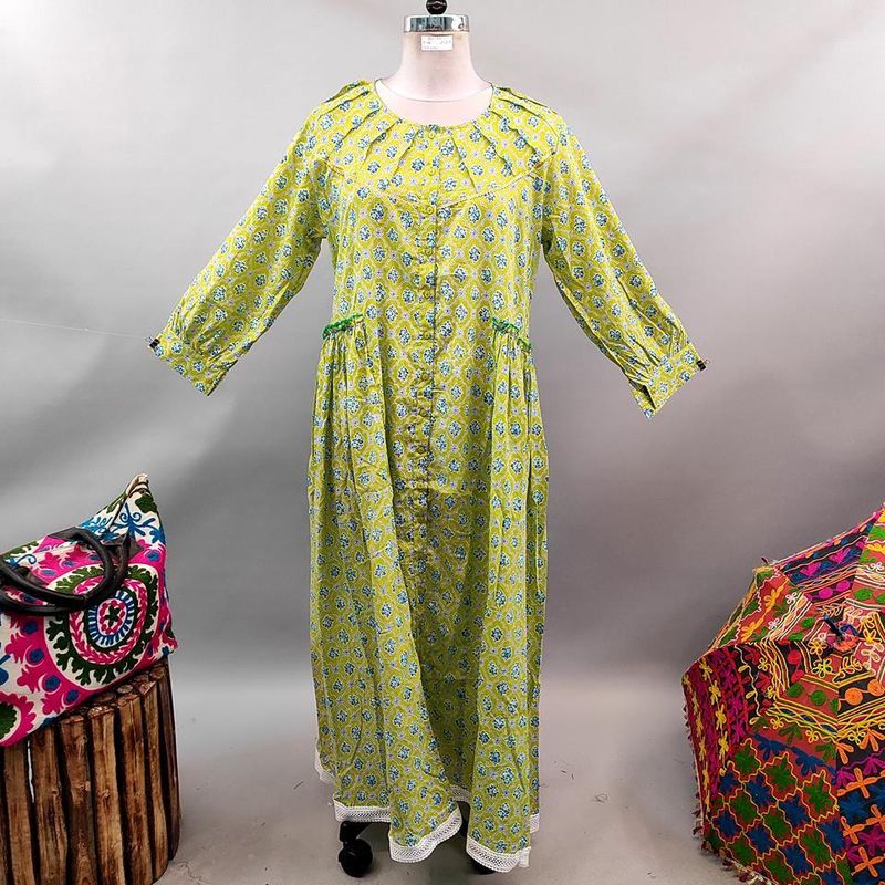 2XL/3XL Umama Printed Cotton Dress 57&quot; Long Jalabiya