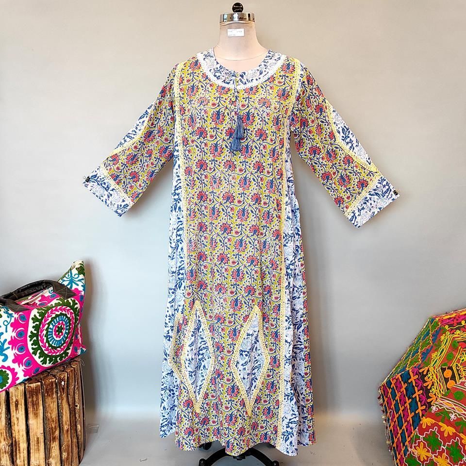 L/XL Atushi Printed Cotton Dress 56&quot; Long Jalabiya