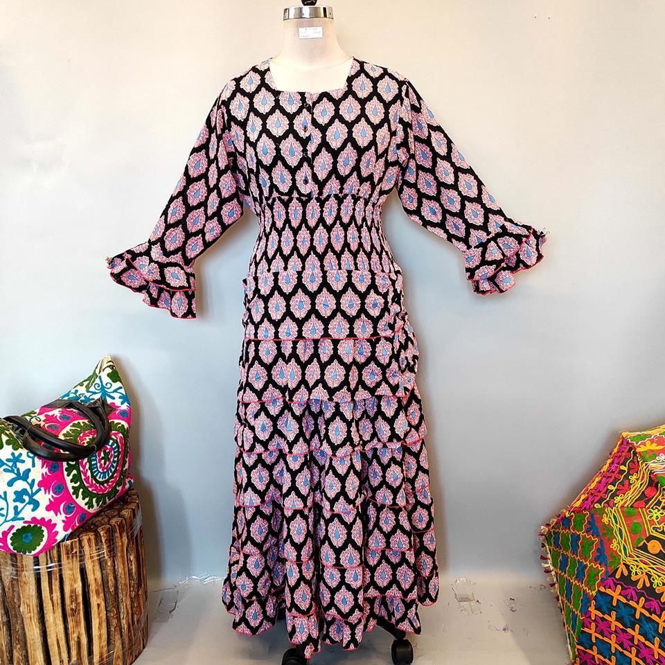 2XL/3XL Jawaria Printed Cotton Dress 57&quot; Long Jalabiya