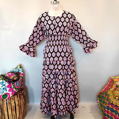 2XL/3XL Jawaria Printed Cotton Dress 57&quot; Long Jalabiya