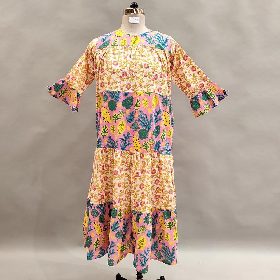 10-11 Year Moon Printed Cotton Girls Dress 46&quot; Long Jalabiya