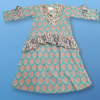 6-7 Year Aiba Printed Cotton Girls Dress 38&quot; Long Jalabiya