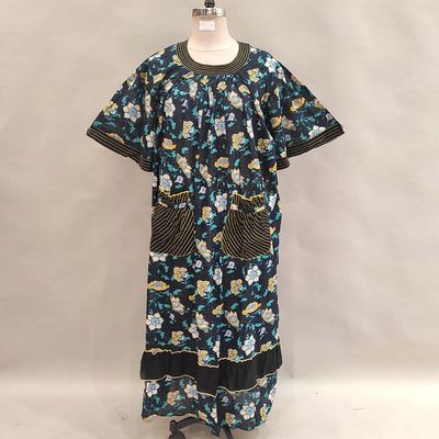 2XL/3XL Nawaar Printed Cotton Dress 57&quot; Short Sleeves Jalabiya