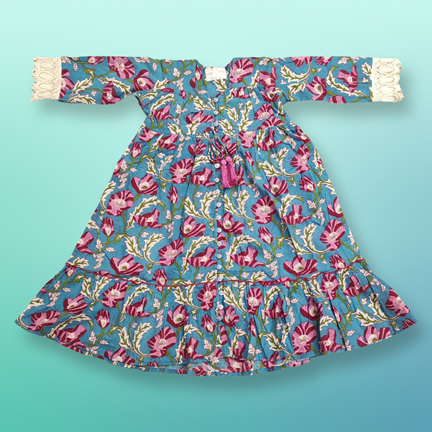2-3 Year Ari Printed Cotton Girls Dress 30&quot; Long Jalabiya
