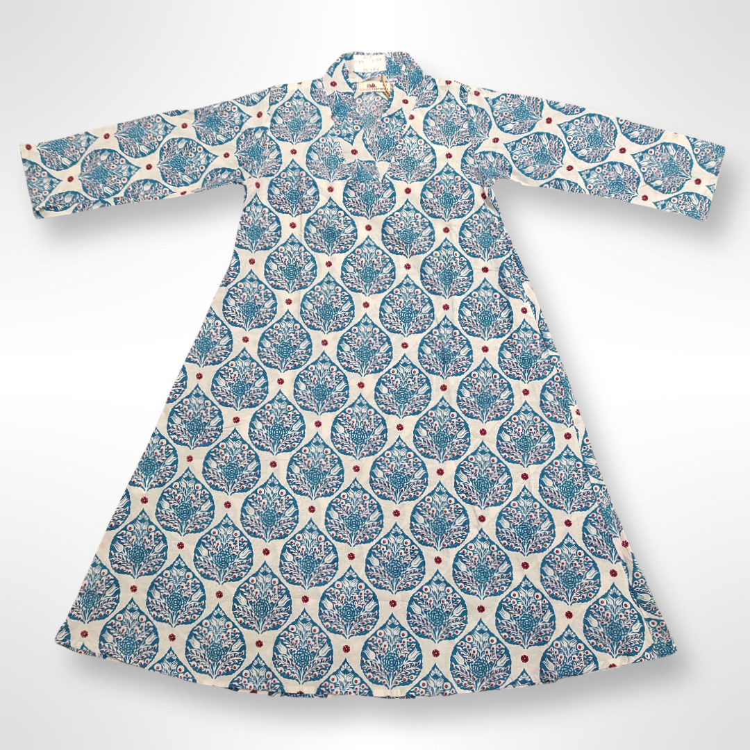 6-7 Year Teena Printed Cotton Girls Dress 37&quot; Long Jalabiya