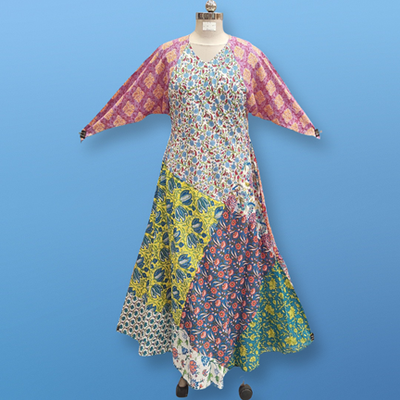 S/M Sakina Multi Printed Cotton Dress 57&quot; Long Jalabiya