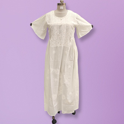 S/M Special Embroidery White Cotton Dress 56&quot; Long Jalabiya