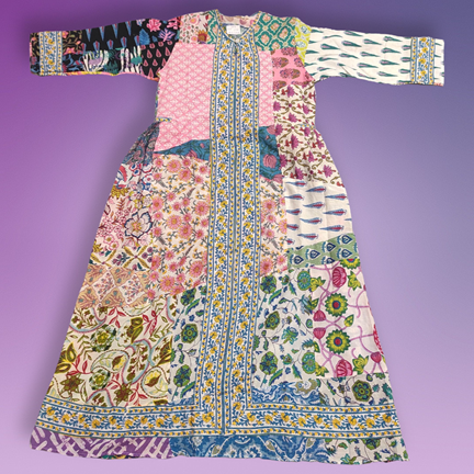 10-11 Year Bhopali Patch Multi Printed Cotton Girls Dress 46&quot; Long Jalabiya