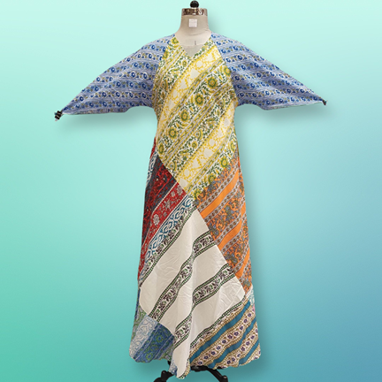 S/M Sakina Multi Printed Cotton Dress 56&quot; Long Jalabiya