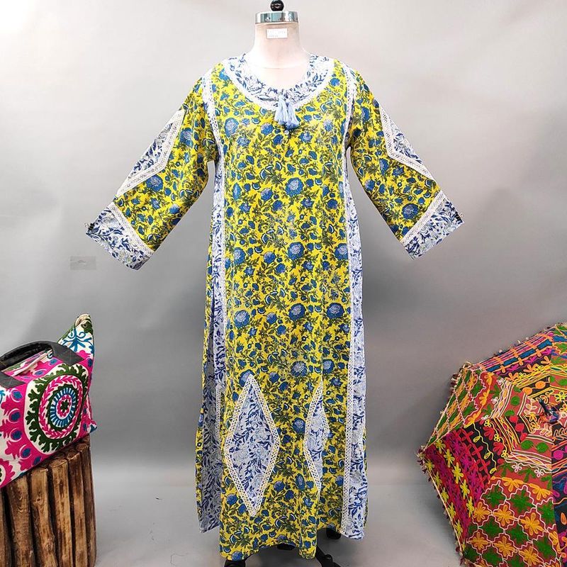 L/XL Atushi Printed Cotton Dress 56&quot; Long Jalabiya