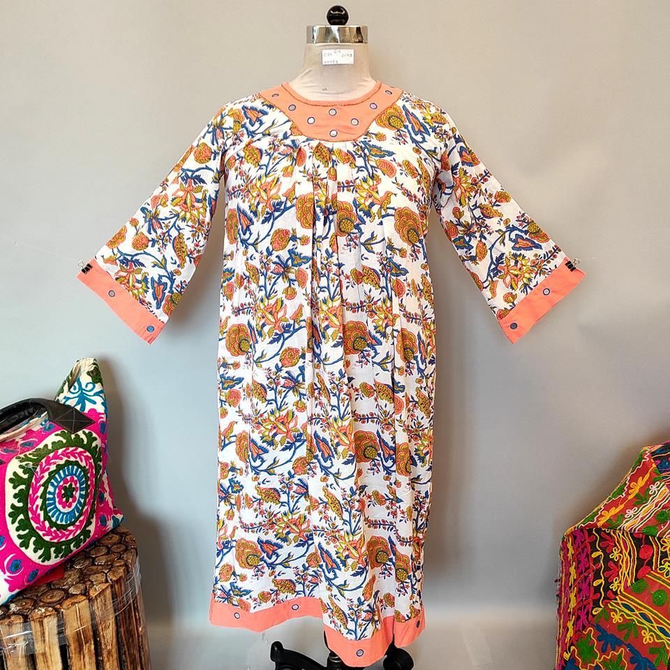 8-9 Year Lara Printed Cotton Girls Dress 42&quot; Long Jalabiya